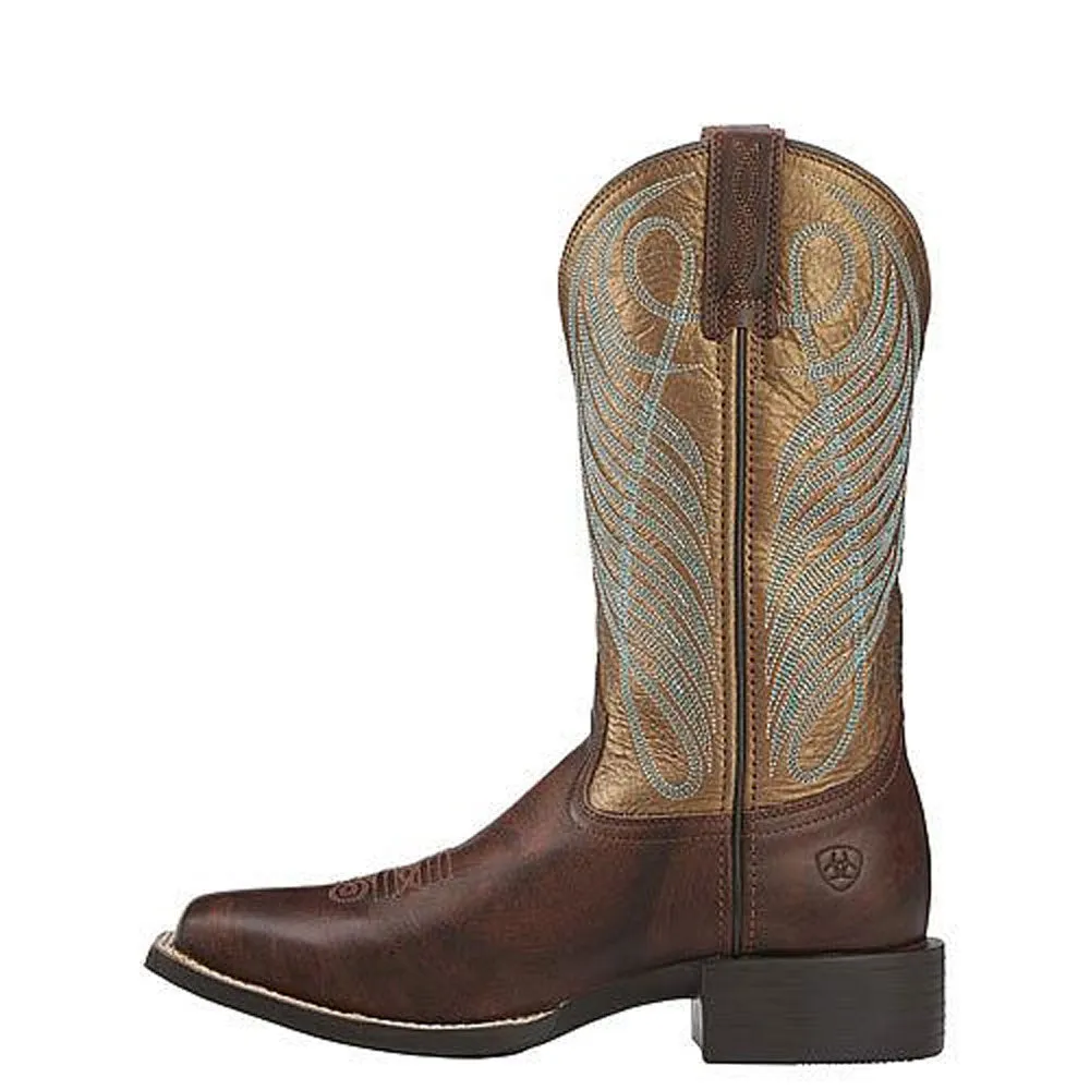 10016317 Ariat Women's Round Up Wide Square Toe Western Cowboy Boot Brown/Bronze