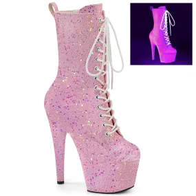 7" Heel Platform Lace-Up Front Ankle Boot Featuring UV Blacklight Reactive Glitter (ADORE-1040IG)