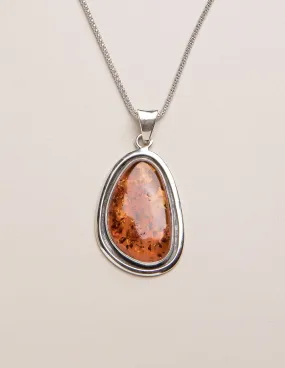 Baltic Amber Pendant Necklace - 30 inch Silver Chain