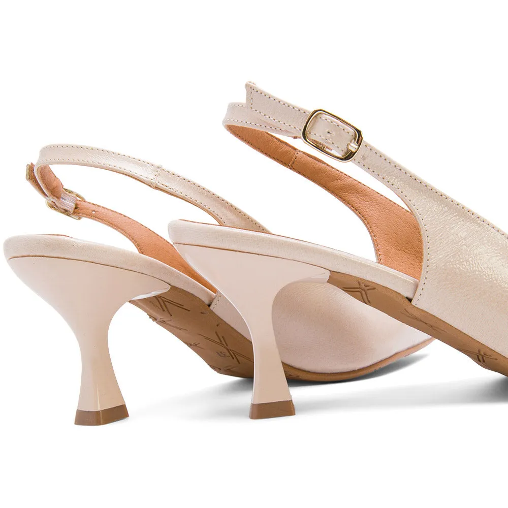 Beige Leather Slingback Heels