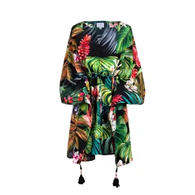 Black Botanica Italian Silk Short Kaftan