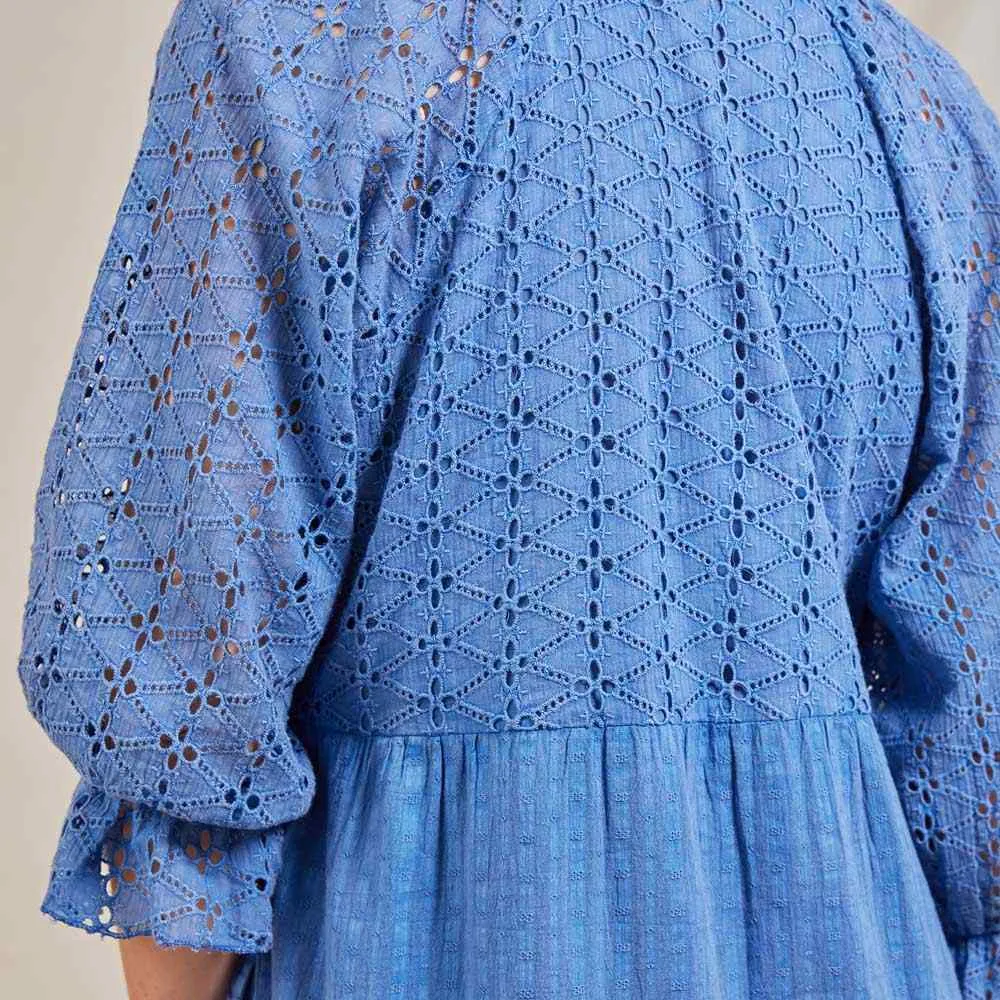 Blue Eyelet Long Tiered Dress