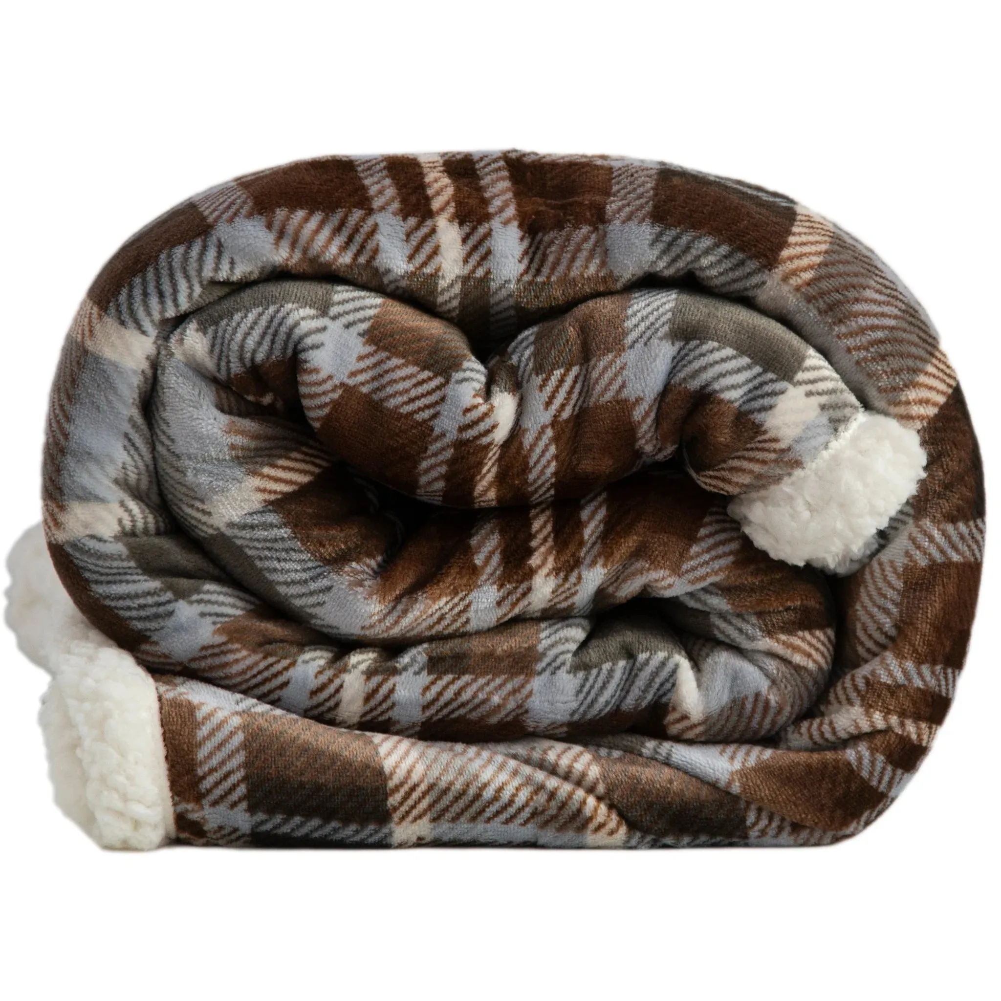 Carstens Grey & Chestnut Plaid Plush Throw