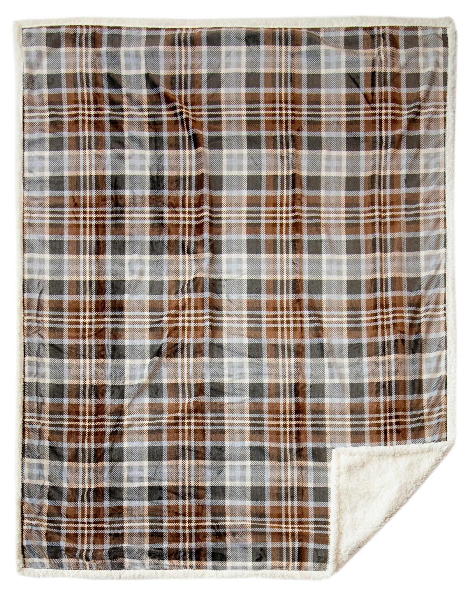 Carstens Grey & Chestnut Plaid Plush Throw