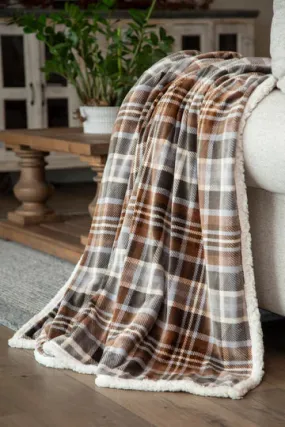 Carstens Grey & Chestnut Plaid Plush Throw