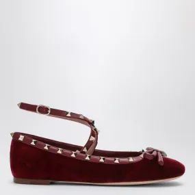 CHERRY RED VELVET ROCKSTUD BALLERINA