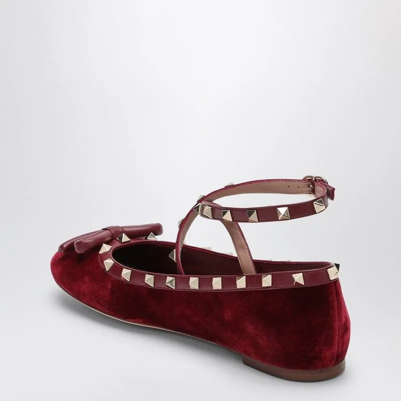 CHERRY RED VELVET ROCKSTUD BALLERINA