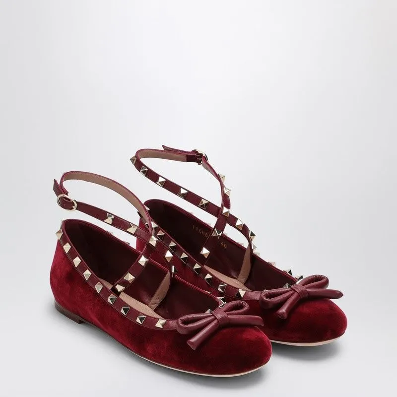 CHERRY RED VELVET ROCKSTUD BALLERINA