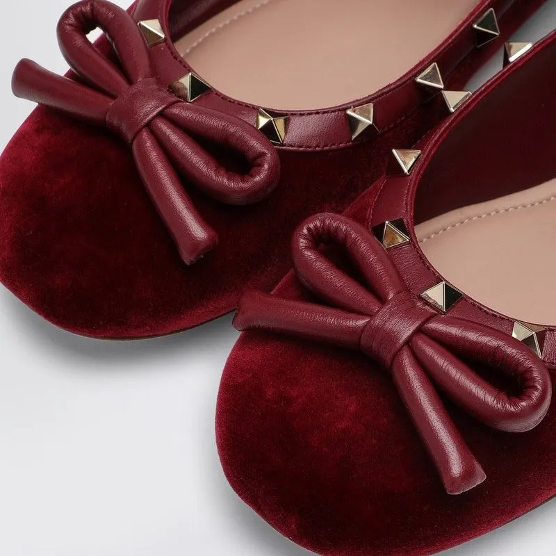 CHERRY RED VELVET ROCKSTUD BALLERINA