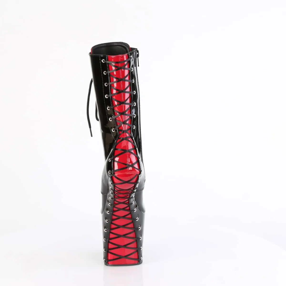 CRAZE-1040FH Black & Red Calf High Heelless Boots