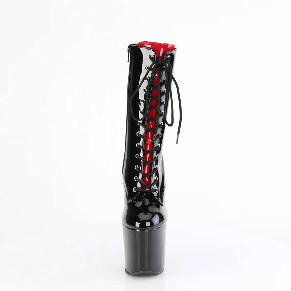 CRAZE-1040FH Black & Red Calf High Heelless Boots