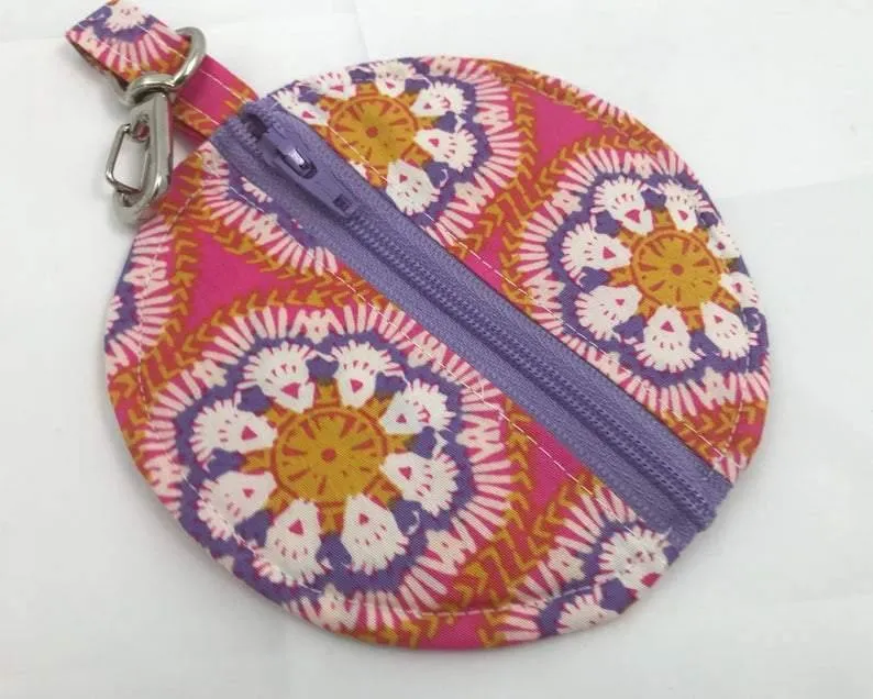 Earbud Case, Ear Bud Pouch, Lip Balm Cozy, Handmade, Floral, Bright Pink, Teacher's Gift