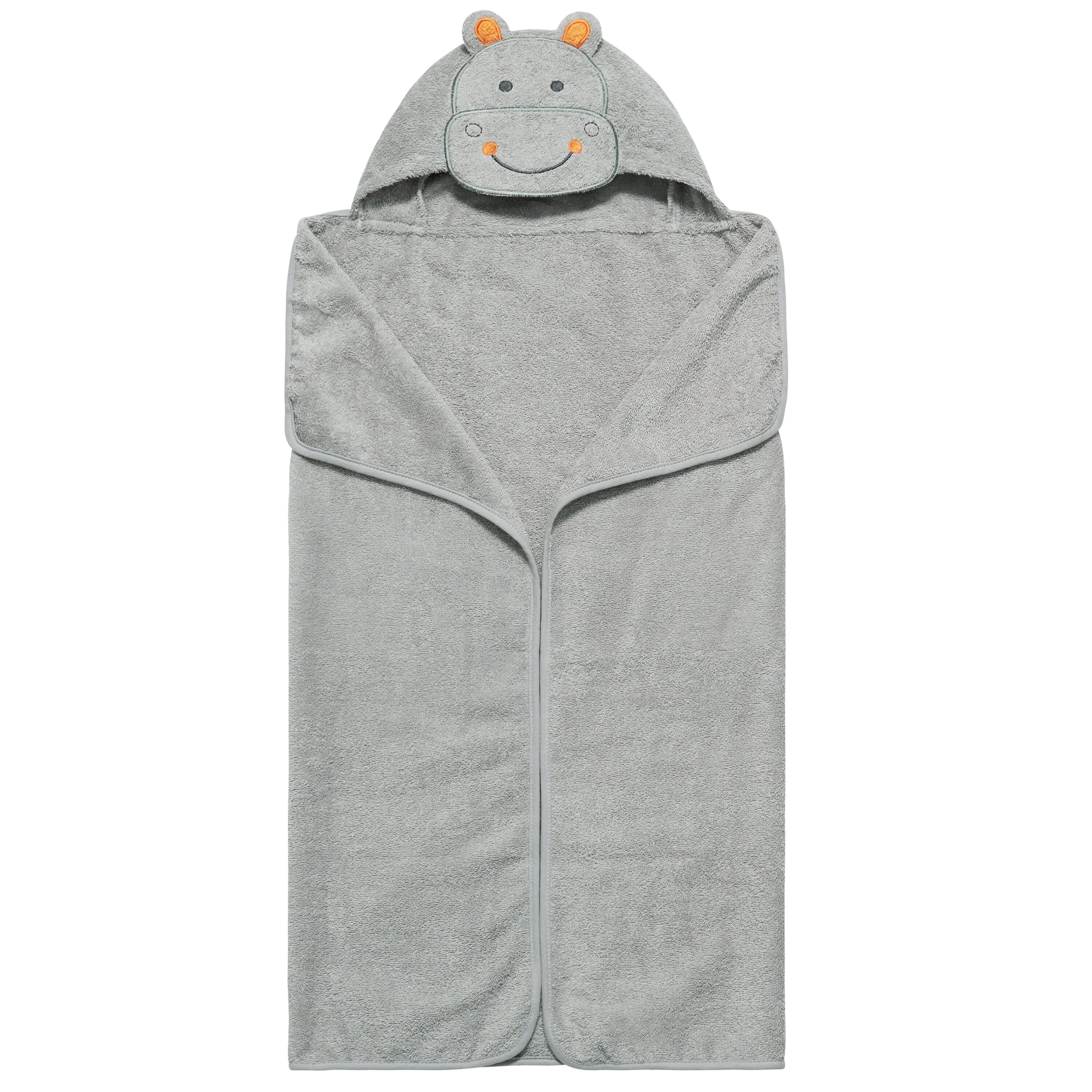 Embroidered Grey Hippo Hooded Bath Wrap