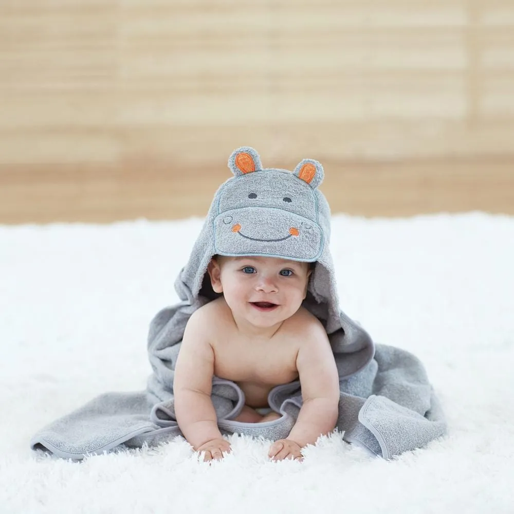 Embroidered Grey Hippo Hooded Bath Wrap