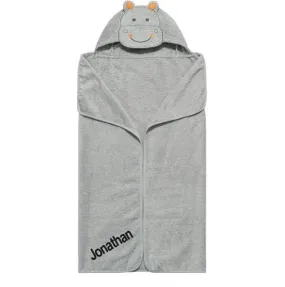 Embroidered Grey Hippo Hooded Bath Wrap