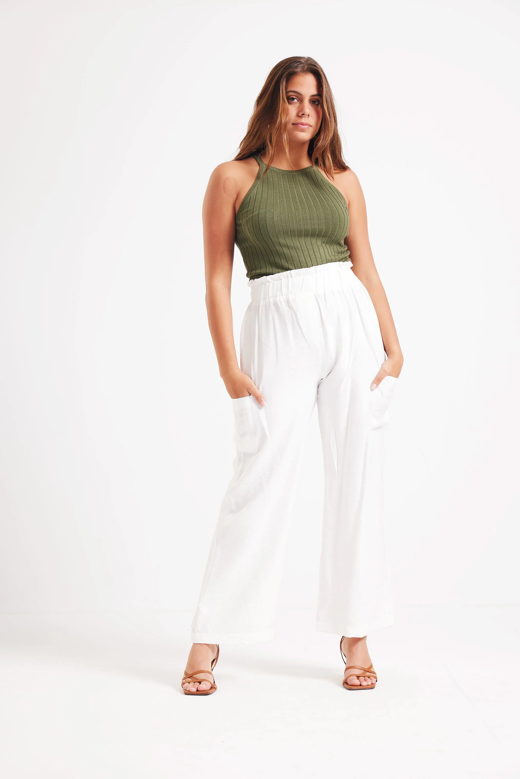 FLOWY WIDE LEG PANTS - WHITE