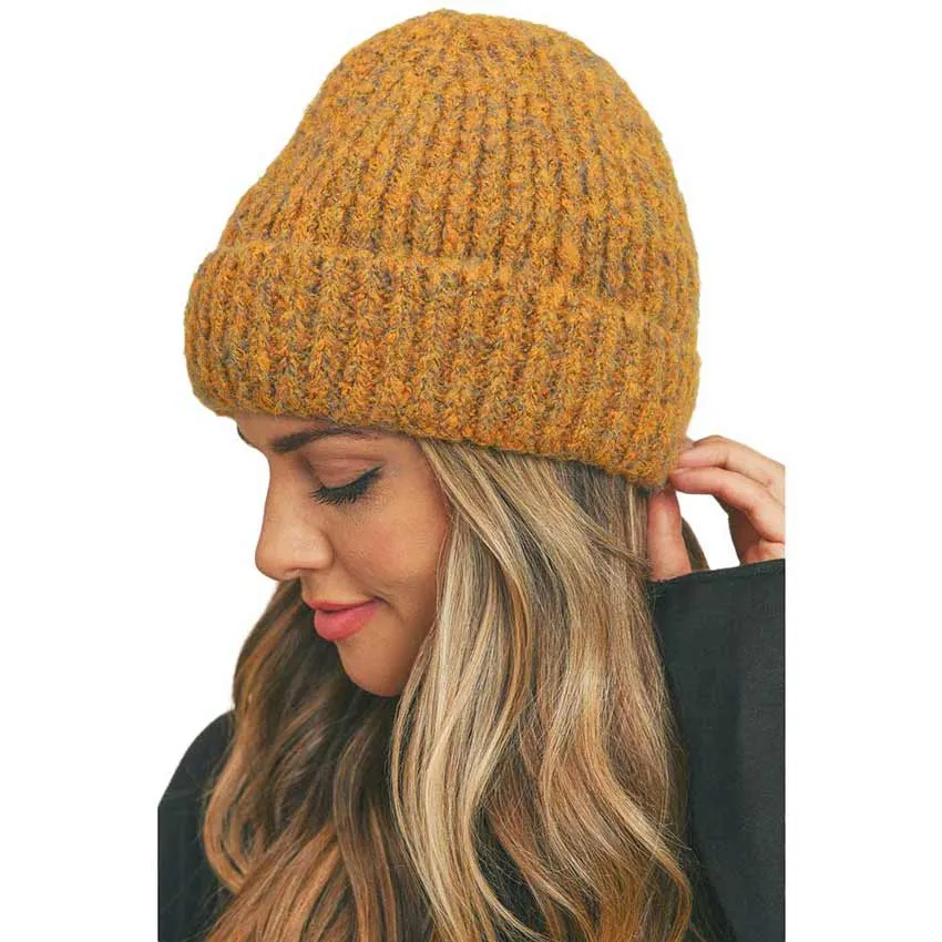 Fuzzy Mixed Color Knit Beanie Hat