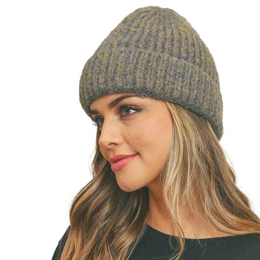 Fuzzy Mixed Color Knit Beanie Hat