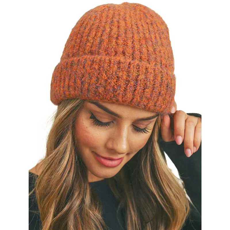 Fuzzy Mixed Color Knit Beanie Hat