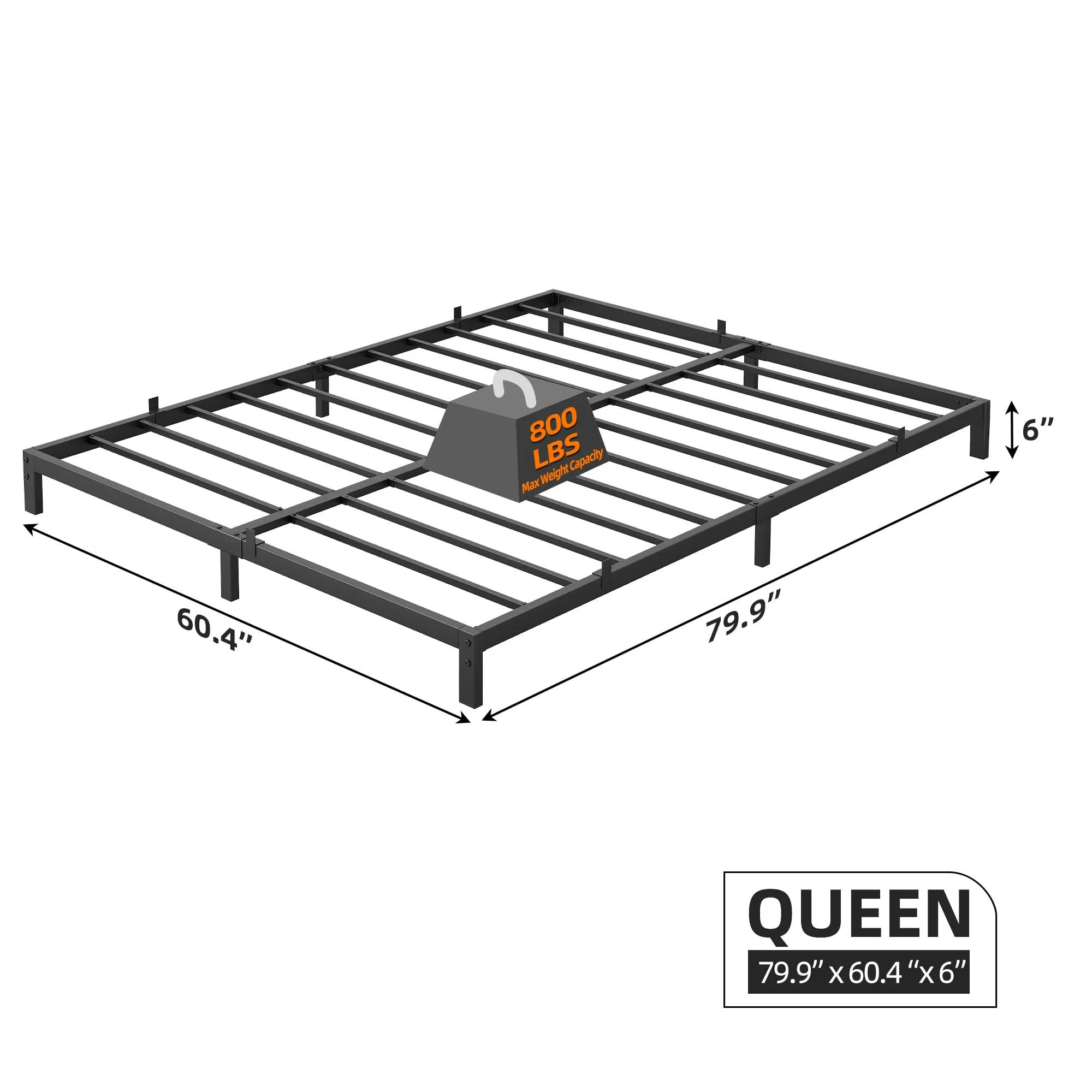 GARVEE 10 Inch Queen Bed Frame No Box Spring Needed, Heavy Duty Queen Platform Metal Bed Frame with Metal Slats, Easy Assembly, Noise Free, Black