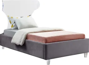 Ghost Grey Velvet Twin Bed