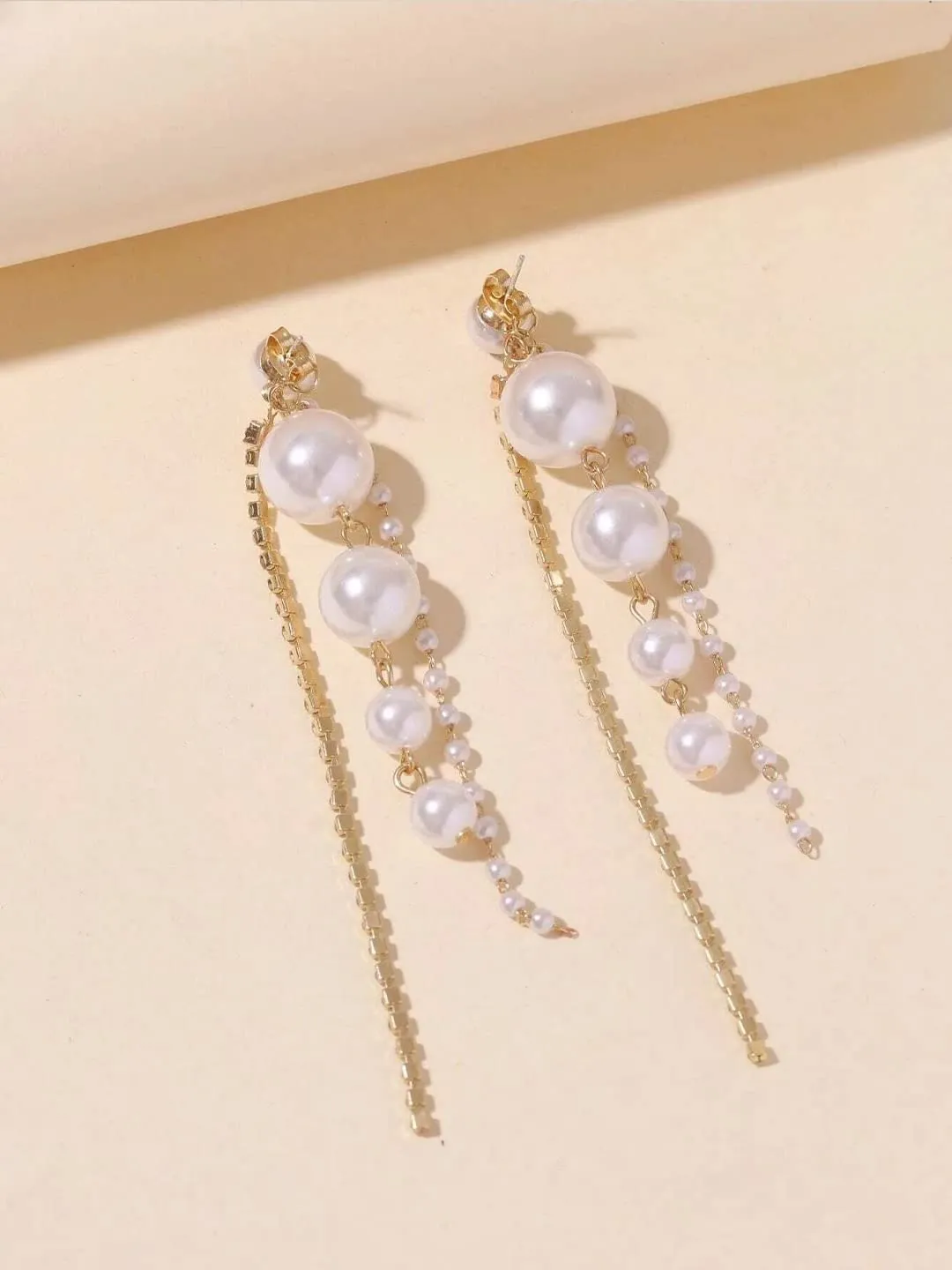 Kairangi Earrings for Women and Girls Fashion White Pearl Dangler Earrings | Gold Plated Long Chain Pearl Dangler Earrings | Birthday Gift for Girls & Women Anniversary Gift for Wife