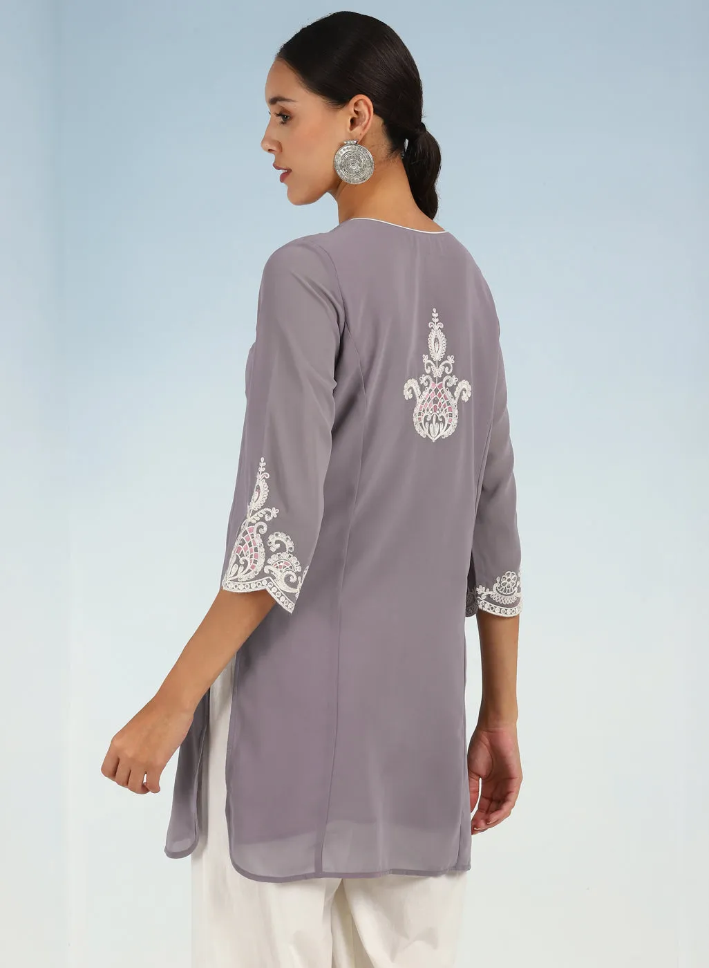 Lavender Tunic with Dori Neck and Round Hem