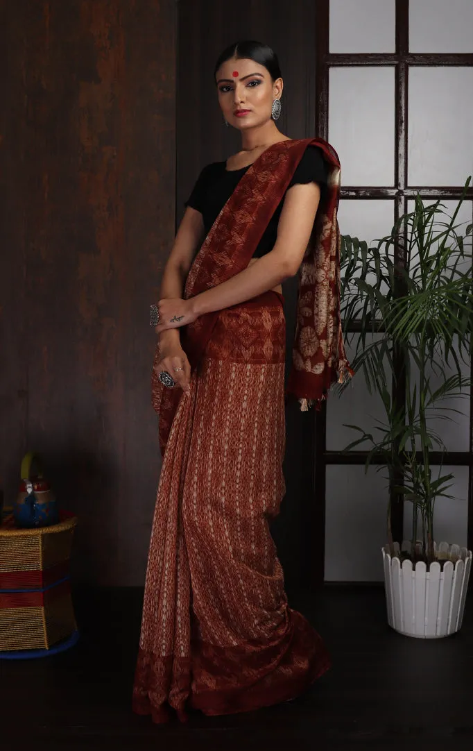 Maroon White Textured Saree