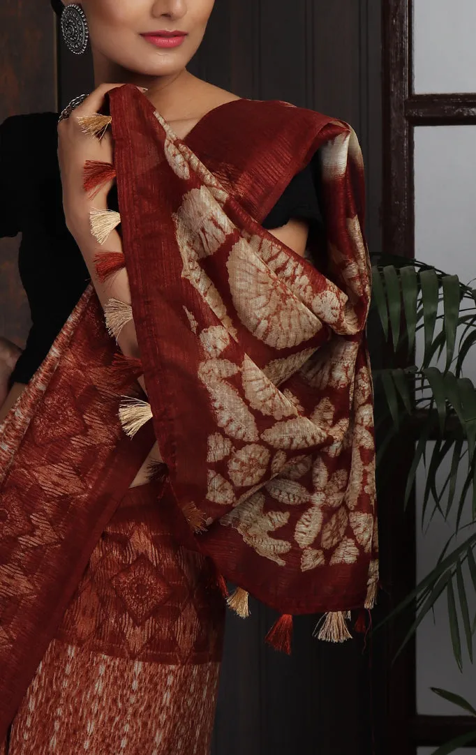 Maroon White Textured Saree