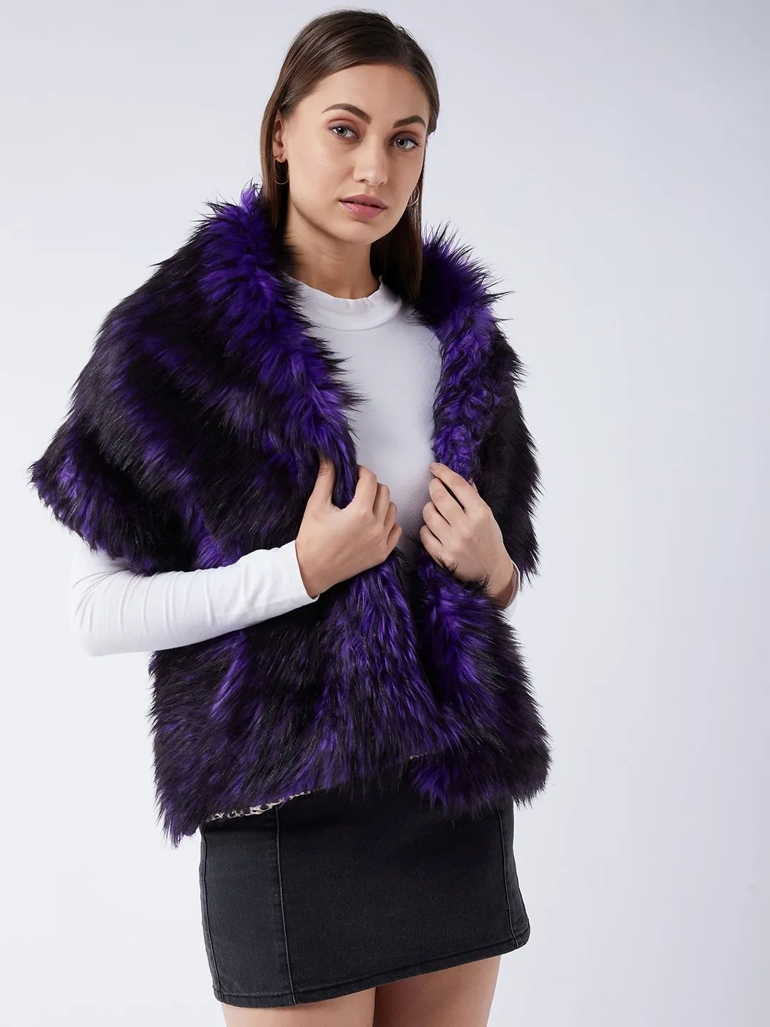 Purple Black Faux Fur Cape