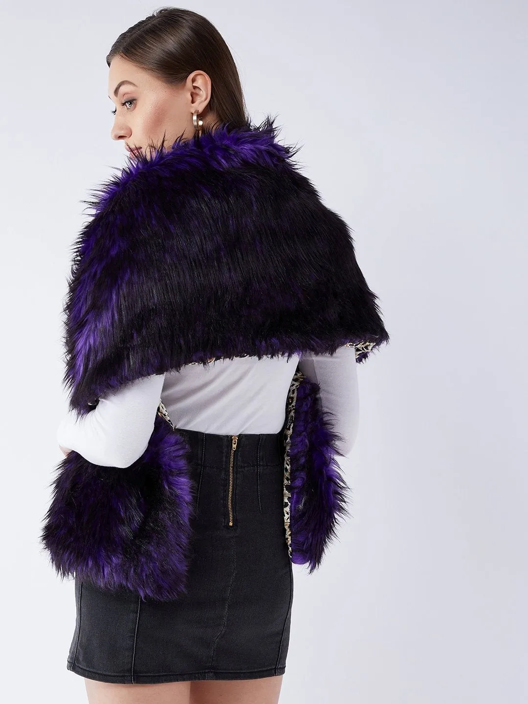 Purple Black Faux Fur Cape