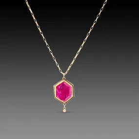 Ruby Hexagon Necklace with Diamond Drop