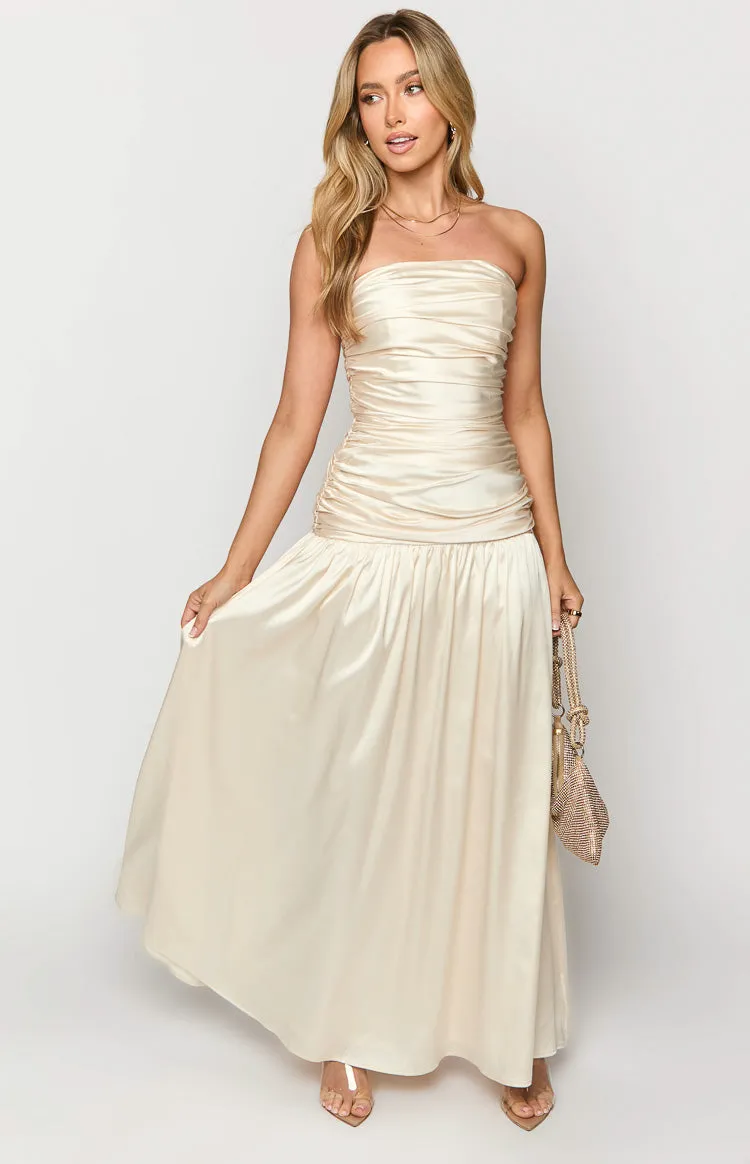 Sinclair Cream Satin Strapless Maxi Dress