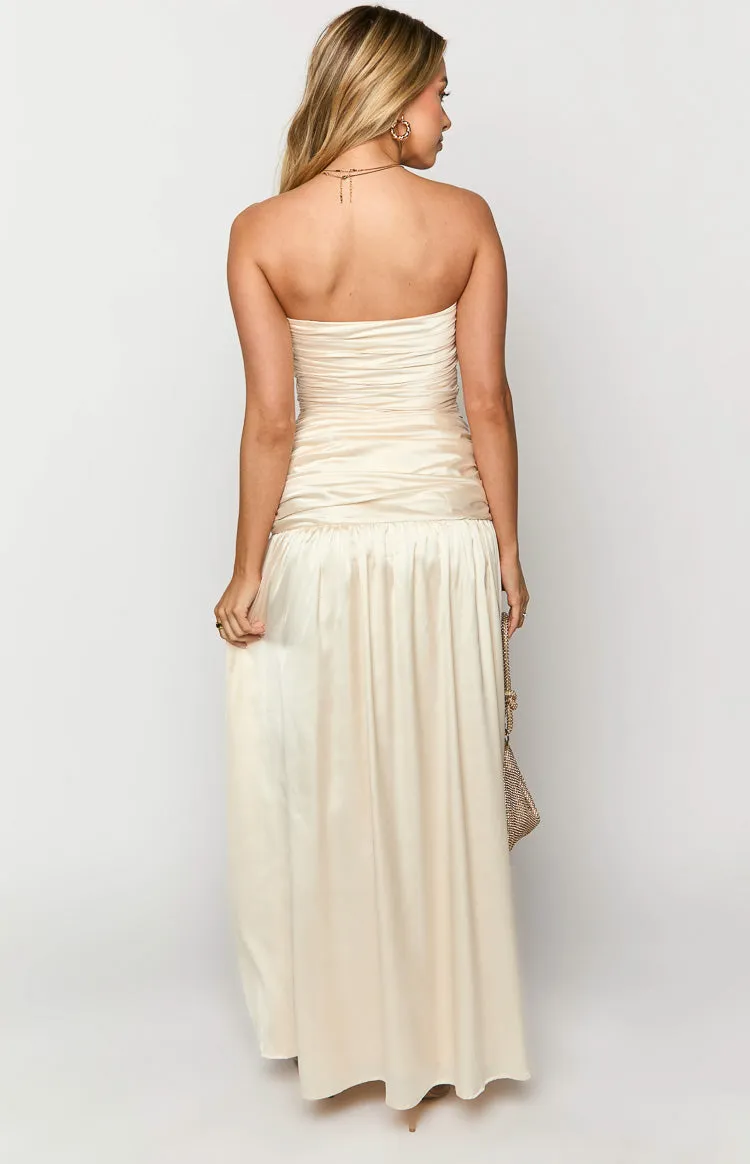 Sinclair Cream Satin Strapless Maxi Dress