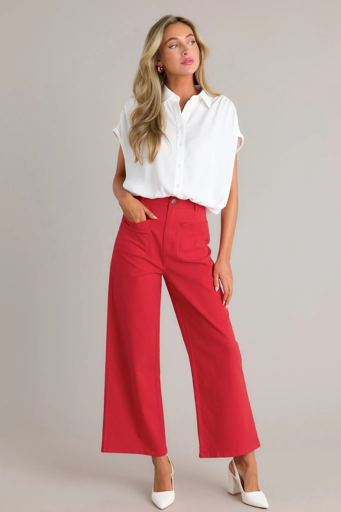 Sleek Silhouette Red Wide Leg Jeans