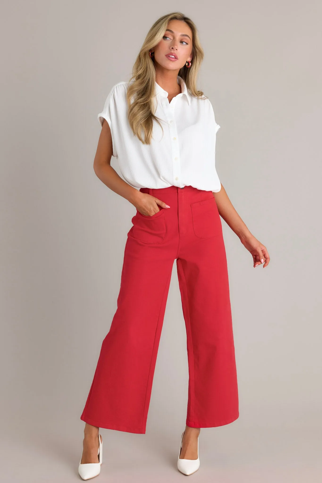 Sleek Silhouette Red Wide Leg Jeans