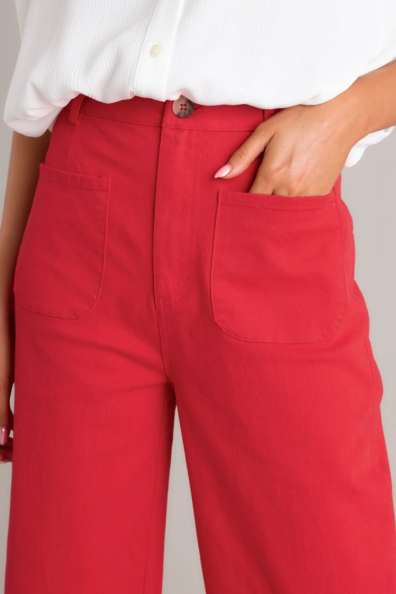 Sleek Silhouette Red Wide Leg Jeans