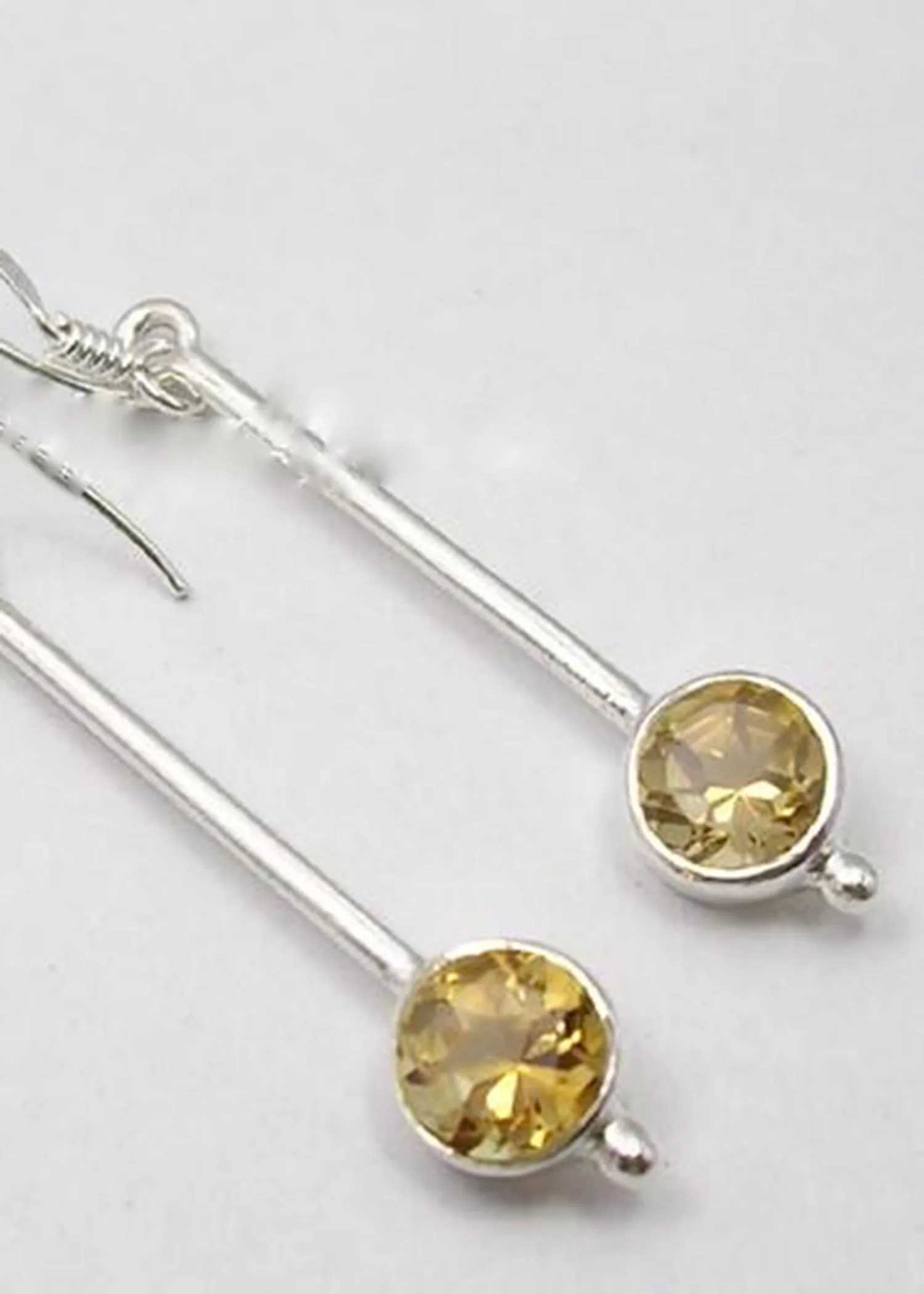 Solid Silver Citrine Long Drop Faceted Earrings