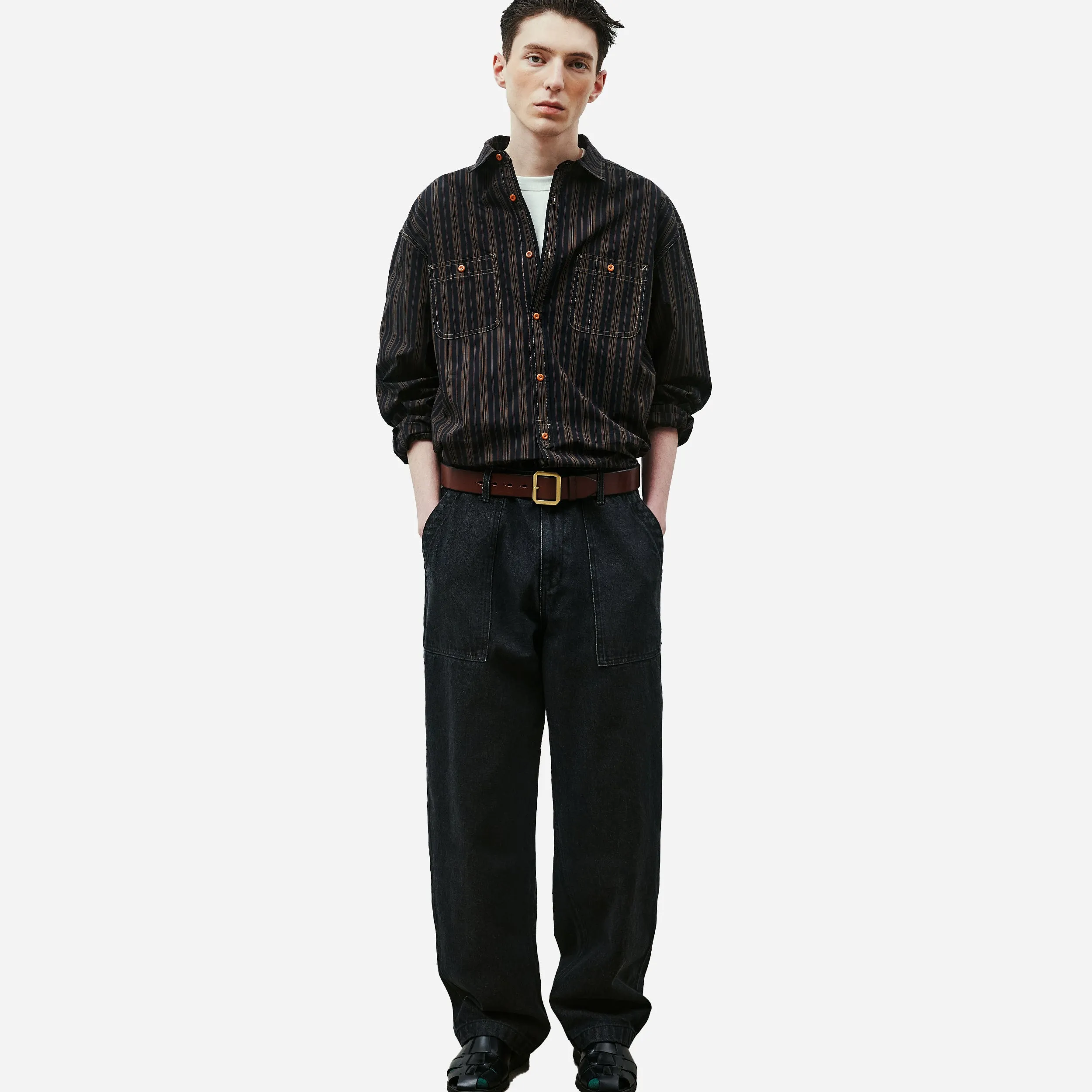 WIDE DENIM FATIGUE PANT - BLACK WASHED