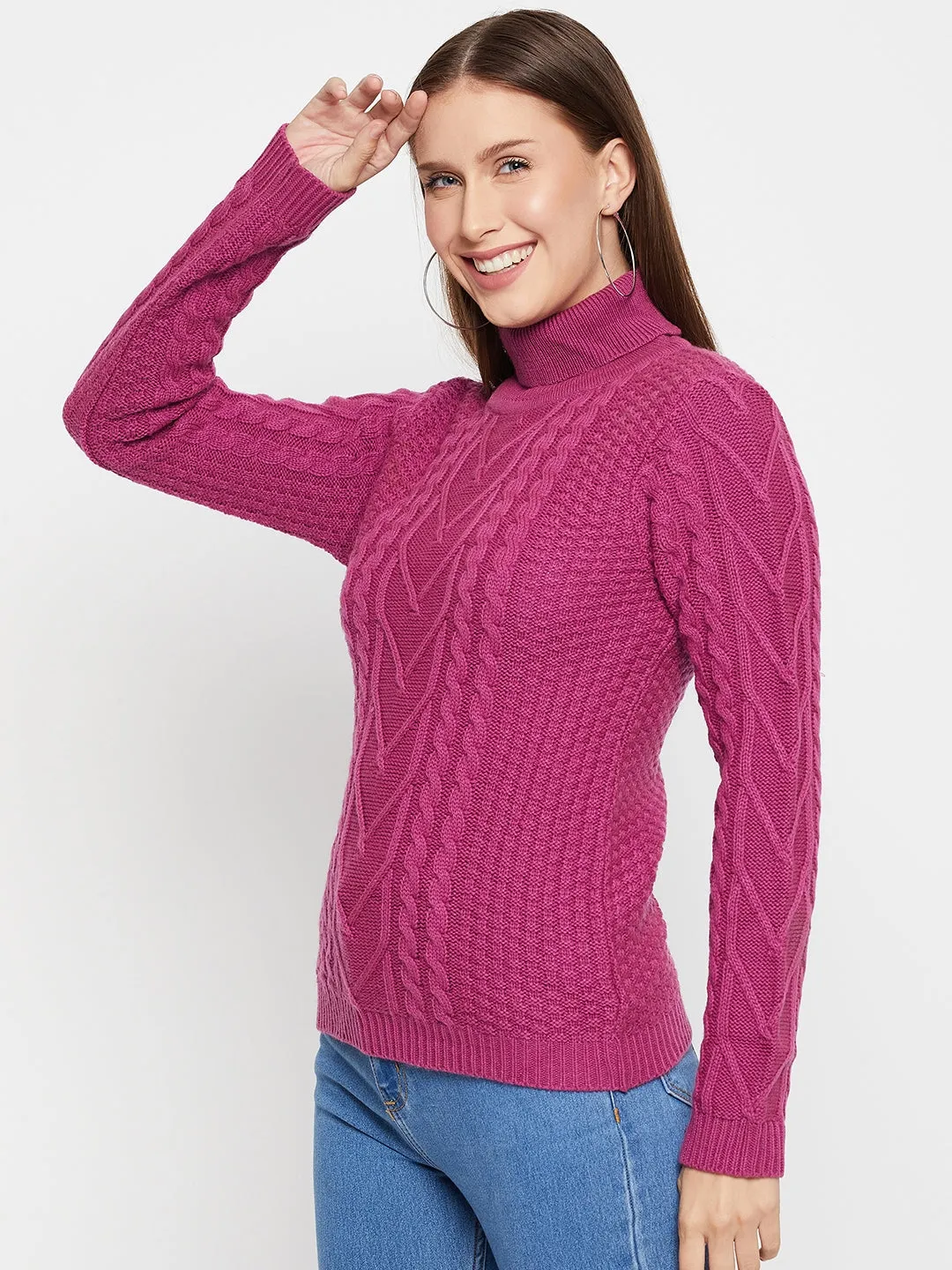 Women's Casual  Purple Turtle neck Pullover Sweater