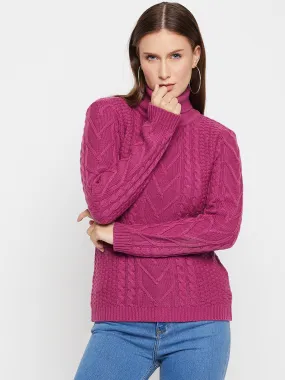 Women's Casual  Purple Turtle neck Pullover Sweater