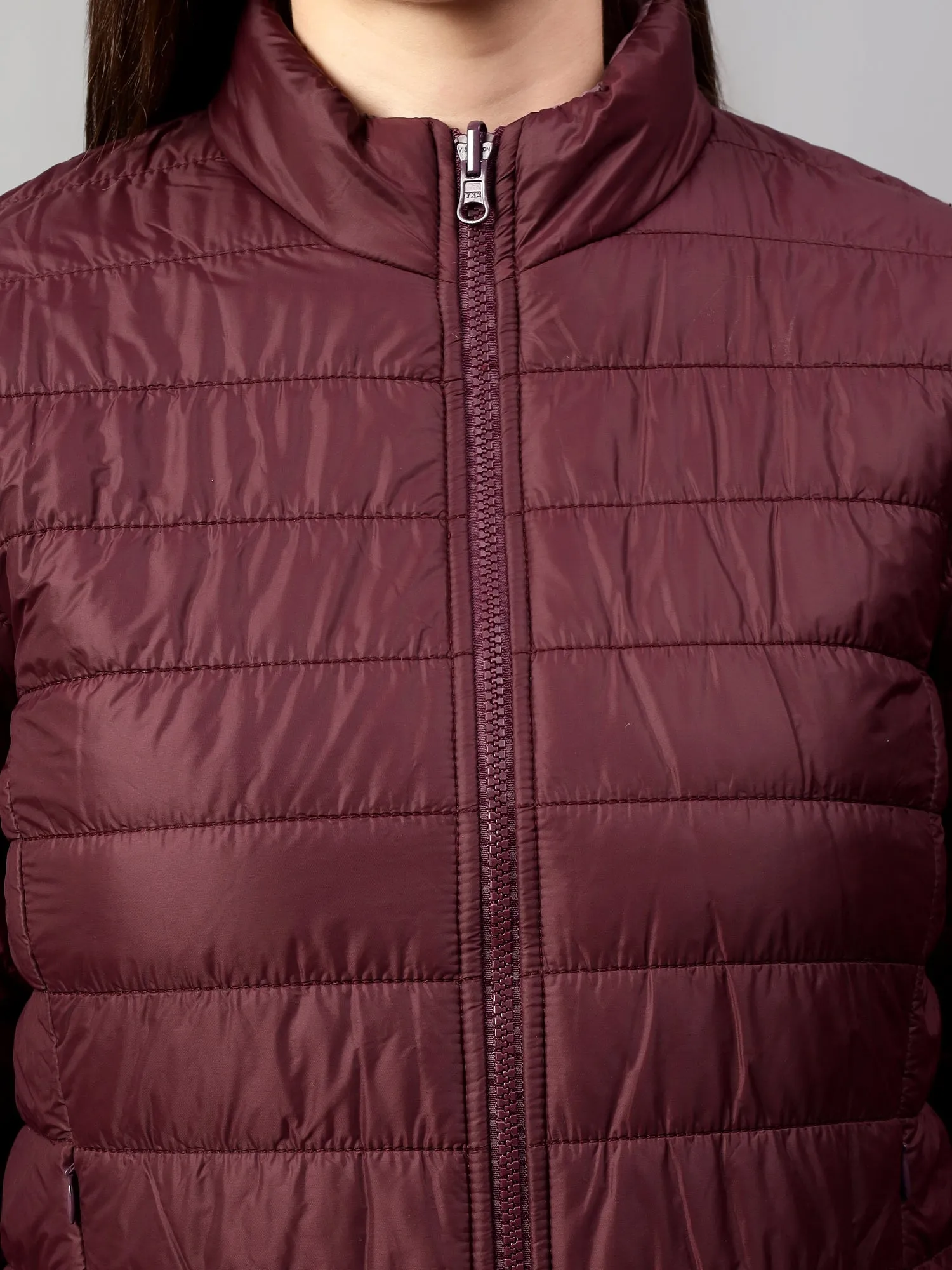 Women's Wine and Purple Solid Reversible Winter Jacket