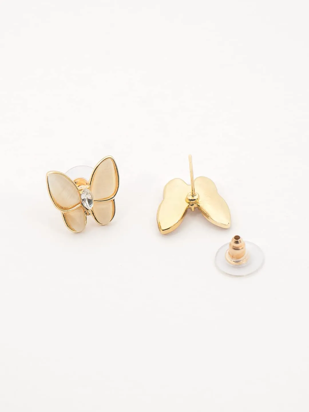 Yellow Chimes Earrings for Women and Girls Golden Stud Earrings for Women | Gold Plated Opal Stone Butterfly Shaped Stud Earrings | Birthday Gift for girls and women Anniversary Gift for Wife