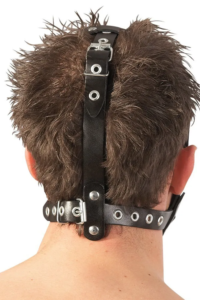 ZADO Leather Head Harness with Dildo